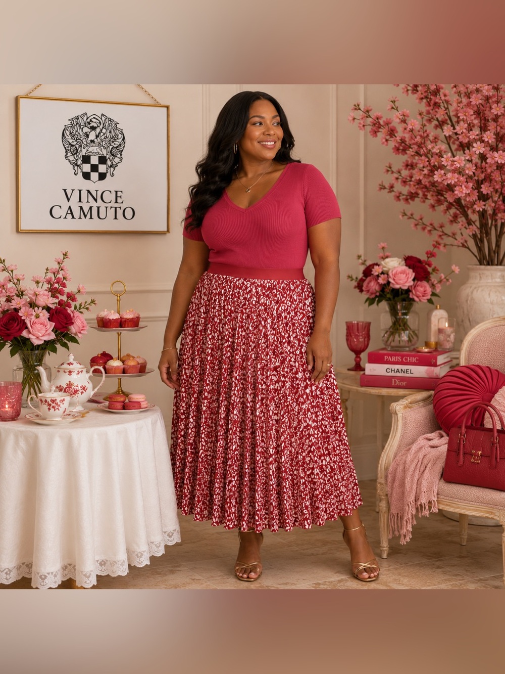 32. NWT Vince Camuto Red Abstract Pleated Skirt (XL)